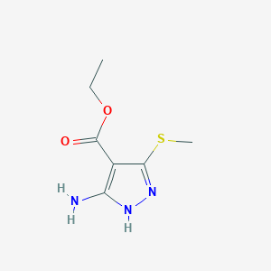 Chemical structure of Ethyl 3-amino-5-(methylthio)-1H-pyrazole-4-carboxylate