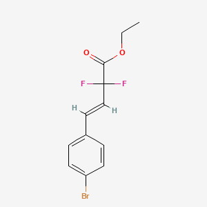 Chemical structure of ethyl 3-(4-bromophenyl)-2,2-difluorocyclopropane-1-carboxylate