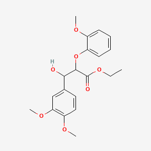 Chemical structure of Ethyl 3-(3,4-dimethoxyphenyl)-3-hydroxy-2-(2-methoxyphenoxy)propanoate