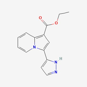 Chemical structure of Ethyl 3-(1H-pyrazol-3-yl)indolizine-1-carboxylate