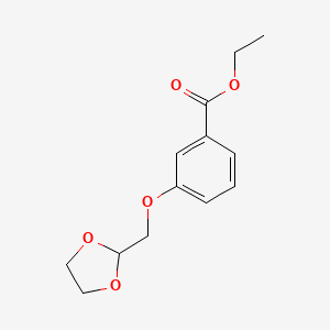 Chemical structure of Ethyl 3-((1,3-dioxolan-2-yl)methoxy)benzoate