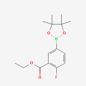 Chemical structure of Ethyl 2-fluoro-5-(4,4,5,5-tetramethyl-1,3,2-dioxaborolan-2-yl)benzoate