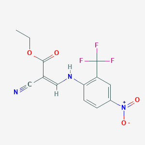 Chemical structure of Ethyl 2-cyano-3-((4-nitro-2-(trifluoromethyl)phenyl)amino)acrylate