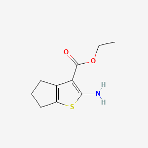 Chemical structure of ethyl 2-amino-4H,5H,6H-cyclopenta[b]thiophene-3-carboxylate