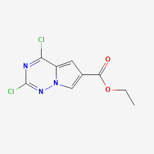 Chemical structure of Ethyl 2,4-dichloropyrrolo[2,1-f]-[1,2,4]triazine-6-carboxylate