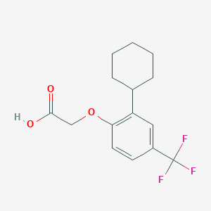 Chemical structure of ethyl 2,2-dimethyl-1-(4-(trifluoromethoxy)phenyl)cyclopropane-1-carboxylate
