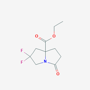 Chemical structure of Ethyl 2,2-difluoro-5-oxohexahydro-1H-pyrrolizine-7a-carboxylate