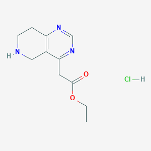 Chemical structure of Ethyl 2-(5,6,7,8-tetrahydropyrido[4,3-d]pyrimidin-4-yl)acetate hydrochloride