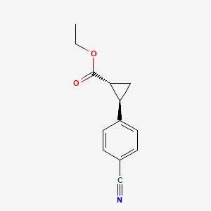 Chemical structure of ethyl 2-(4-cyanophenyl)cyclopropane-1-carboxylate