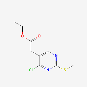 Chemical structure of Ethyl 2-(4-chloro-2-(methylthio)pyrimidin-5-yl)acetate