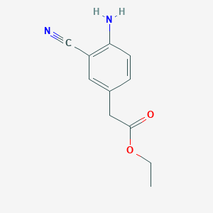 Chemical structure of Ethyl 2-(4-amino-3-cyanophenyl)acetate