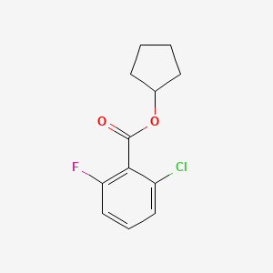 Chemical structure of ethyl 2-(3-chloro-5-fluorophenyl)cyclopropane-1-carboxylate