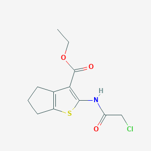 Chemical structure of Ethyl 2-(2-chloroacetamido)-5,6-dihydro-4H-cyclopenta[b]thiophene-3-carboxylate