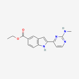 Chemical structure of Ethyl 2-(2-(methylamino)pyrimidin-4-yl)-1H-indole-5-carboxylate