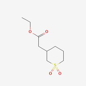 Chemical structure of Ethyl 2-(1,1-dioxidotetrahydro-2H-thiopyran-3-yl)acetate