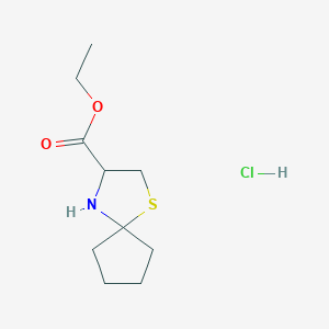 Chemical structure of Ethyl 1-thia-4-azaspiro[4.4]nonane-3-carboxylatehydrochloride
