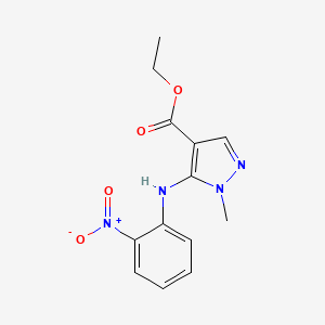 Chemical structure of Ethyl 1-methyl-5-((2-nitrophenyl)amino)-1H-pyrazole-4-carboxylate