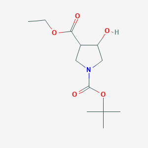 Chemical structure of Ethyl 1-Boc-4-hydroxypyrrolidine-3-carboxylate