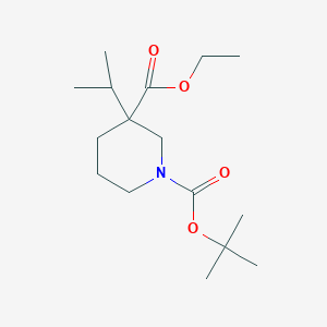 Chemical structure of Ethyl 1-Boc-3-isopropylpiperidine-3-carboxylate