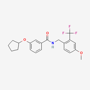 Chemical structure of ethyl 1-benzyl-3-(4-(trifluoromethoxy)phenyl)pyrrolidine-3-carboxylate