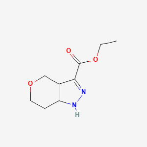 Chemical structure of ethyl 1H,4H,6H,7H-pyrano[4,3-c]pyrazole-3-carboxylate