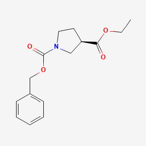Chemical structure of Ethyl (R)-N-Cbz-3-pyrrolidinecarboxylate