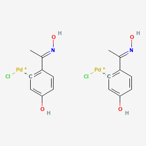 Chemical structure of Di-μ-chlorobis[5-hydroxy-2-[1-(hydroxyimino)ethyl]phenyl]palladium(II) Dimer