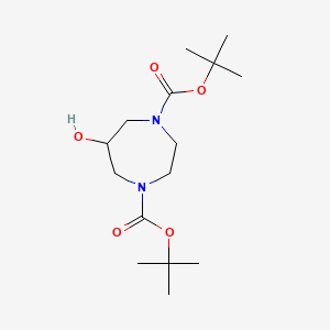 Chemical structure of Di-Tert-Butyl 6-Hydroxy-1,4-Diazepane-1,4-Dicarboxylate