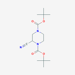 Chemical structure of Di-tert-butyl 2-cyanopiperazine-1,4-dicarboxylate