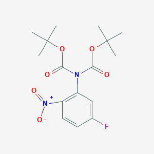 Chemical structure of N,N-Bis-boc-5-fluoro-2-nitro-phenylamine