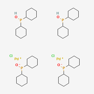Chemical structure of DIHYDROGEN DI-MU-CHLOROTETRAKIS(DICYCLOHEXYLPHOSPHINITO-KP) DIPALLADATE(2-)