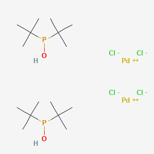 Chemical structure of Dihydrogen Di-mu-Chlorodichlorobis(Di-Tert-Butylphosphinito-Kp)Dipalladate(2-)