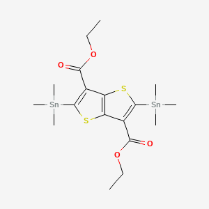 Chemical structure of Diethyl 2,5-bis(trimethylstannyl)thieno[3,2-b]thiophene-3,6-dicarboxylate