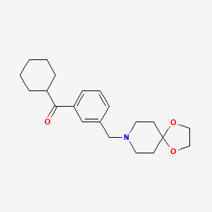 Chemical structure of cyclohexyl 3-[8-(1,4-dioxa-8-azaspiro[4.5]decyl)methyl]phenyl ketone