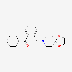Chemical structure of cyclohexyl 2-[8-(1,4-dioxa-8-azaspiro[4.5]decyl)methyl]phenyl ketone