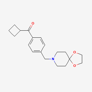 Chemical structure of cyclobutyl 4-[8-(1,4-dioxa-8-azaspiro[4.5]decyl)methyl]phenyl ketone