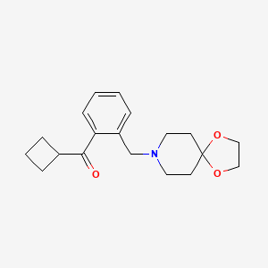 Chemical structure of cyclobutyl 2-[8-(1,4-dioxa-8-azaspiro[4.5]decyl)methyl]phenyl ketone