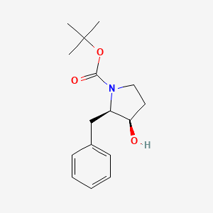 Chemical structure of cis-tert-Butyl 2-benzyl-3-hydroxypyrrolidine-1-carboxylate