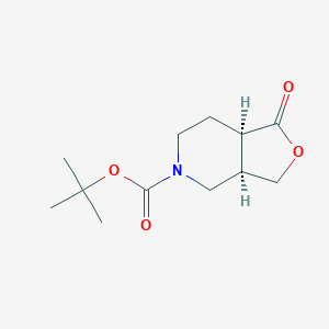 Chemical structure of (3AR,7AR)-Rel-5-boc-hexahydro-1-oxo-furo[3,4-C]pyridine