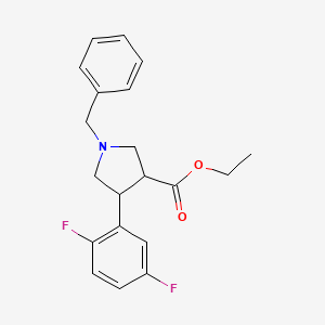 Chemical structure of cis-ethyl-1-benzyl-4-(2,5-difluorophenyl)pyrrolidine-3-carboxylate