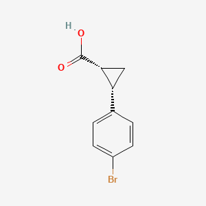 Chemical structure of cis-2-(4-bromophenyl)cyclopropane-1-carboxylic acid