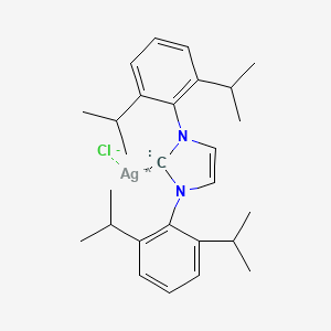 Chemical structure of Chloro[1,3-bis(2,6-diisopropylphenyl)imidazol-2-ylidene]silver