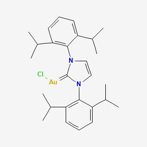 Chemical structure of Chloro[1,3-bis(2,6-diisopropylphenyl)imidazol-2-ylidene]gold(I)