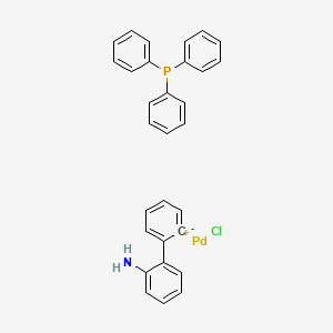Chemical structure of Chloro(triphenylphosphine) [2-(2′-amino-1,1′-biphenyl)]palladium(II)
