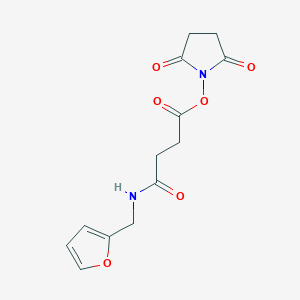 Chemical structure of Butanoic acid, 4-[(2-furanylmethyl)amino]-4-oxo-, 2,5-dioxo-1-pyrrolidinyl ester