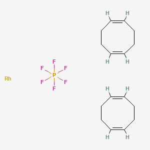 Chemical structure of Bis(cycloocta-1,5-diene)rhodium(I) hexafluorophosphate