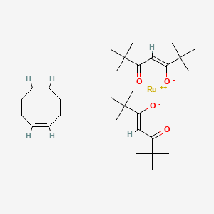 Chemical structure of Bis(2,2,6,6-tetramethyl-3,5-heptanedionato)(1,5-cyclooctadiene)ruthenium(II)