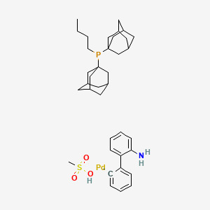 Chemical structure of Bis(1-adamantyl)-butylphosphane;methanesulfonic acid;palladium;2-phenylaniline