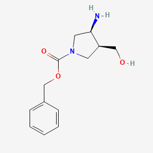 Chemical structure of Benzyl cis-3-amino-4-(hydroxymethyl)-1-pyrrolidinecarboxylate