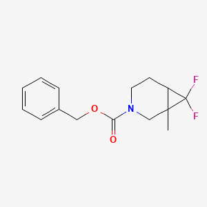 Chemical structure of Benzyl 7,7-difluoro-1-methyl-3-azabicyclo[4.1.0]heptane-3-carboxylate